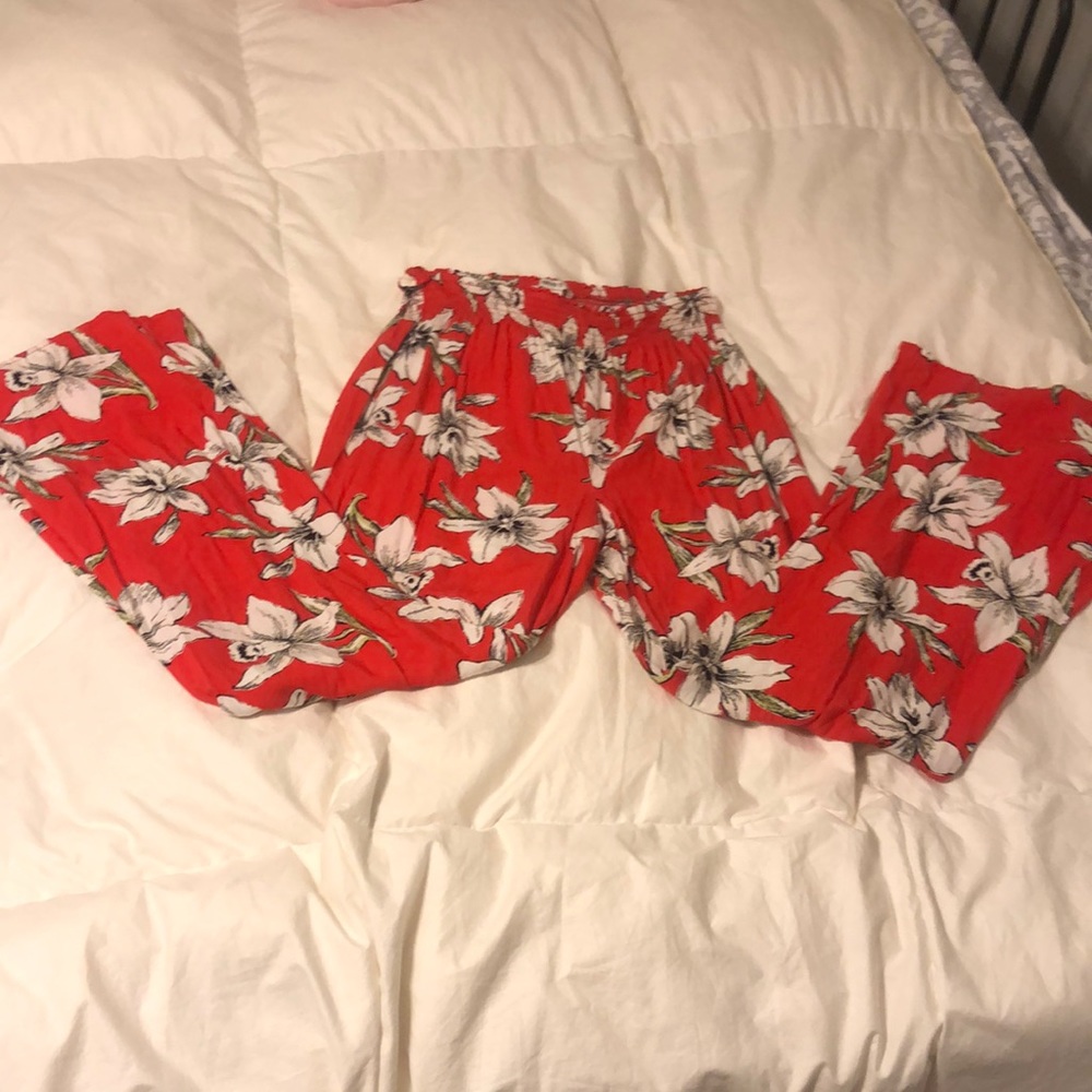 Forever 21 flown red pants with white flowers, size small